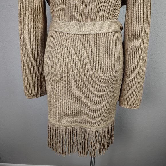 Max Mara Arold Cashmere Blend Lurex Fringe Belted Cardigan Size Large - Picture 10 of 12